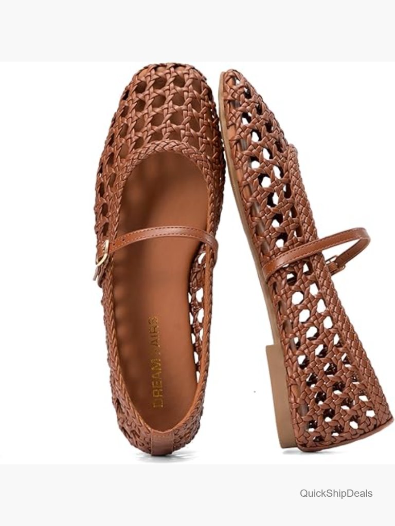 Hand-Woven Ballet Mary Jane Flats With Adjustable Buckle Strap